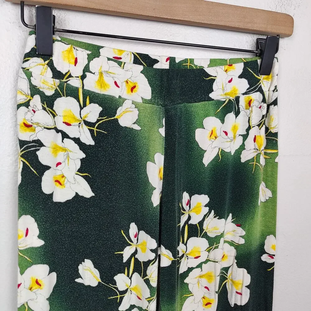Samantha Sung Pants Womens 2 Pull On Green Blue‎ Floral Print Jersey Straight - Picture 2 of 7